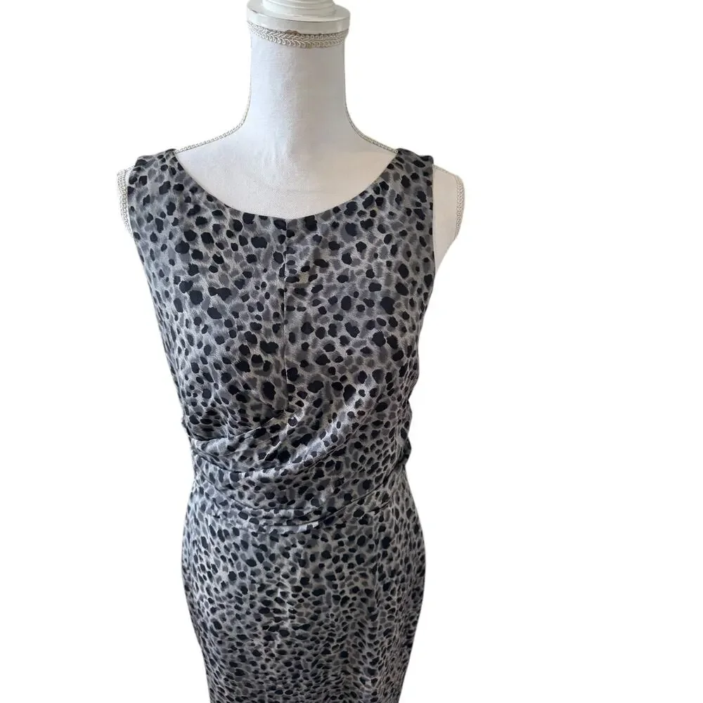 Ann Taylor Silk Sleeveless Dress Gray Leopard Animal Print 8